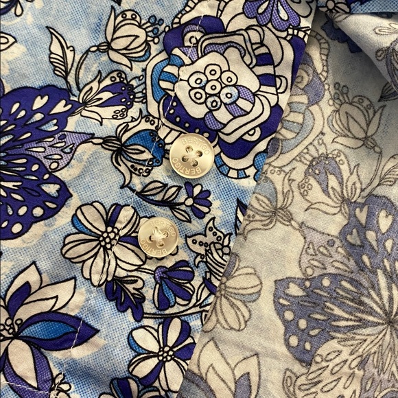 Bertigo Cotton Floral Blue White Button Up Casual Shirt XL - Picture 10 of 12